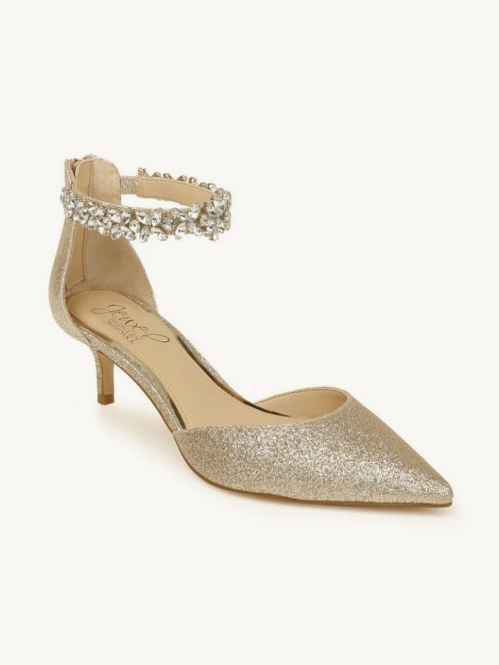 Badley Mischka Kitten Heel - Gold - Robles Crystal Embellished - Size 5